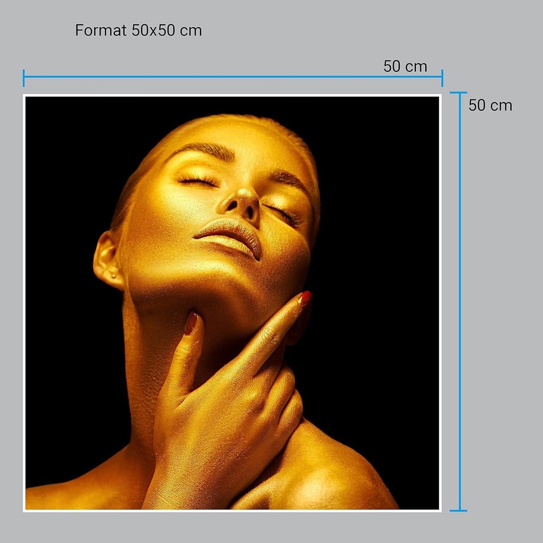 wandmotiv24 Poster als Wanddeko, Grösse 50x50cm, Gold Collection, Frau in Gold, rote Nägel, Edel, Gl