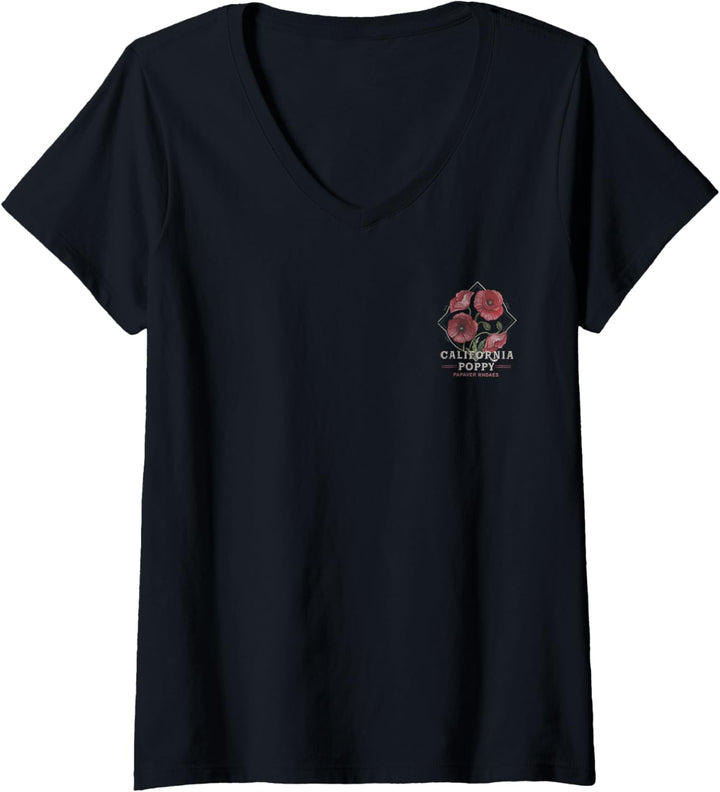 Damen California Poppy V2 Front & Back T-Shirt mit V-Ausschnitt