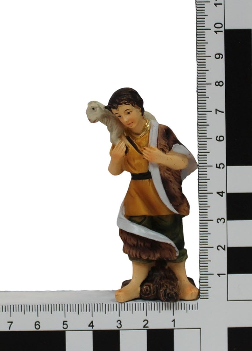 ZICOM Krippenfigur Miniaturfigur Hirte mit Schaf auf Schulter Höhe 8cm handbemalt Polyresin, Modellb