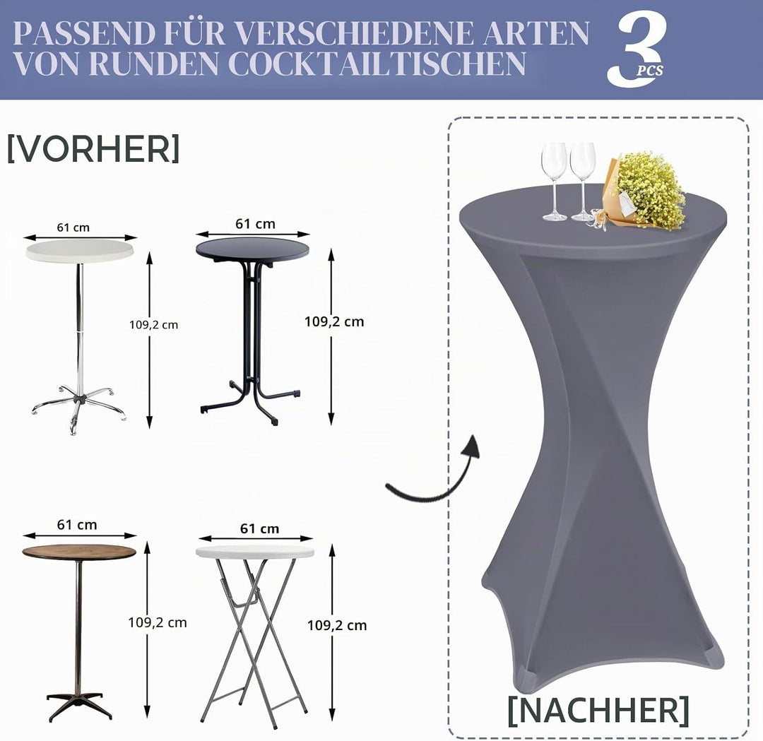 3 Stück stehtisch hussen stehtische 60 x 110 cm Spandex Stretch Tischdecke, Reinforcement in The Foo
