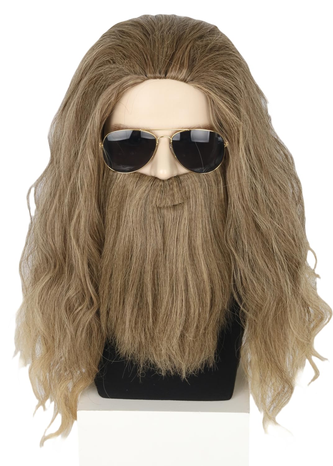 Topcosplay Cosplay Perücke mit Bart Herren Lang Gelockt Aschblond Perücke Halloween Kostüm Perücken