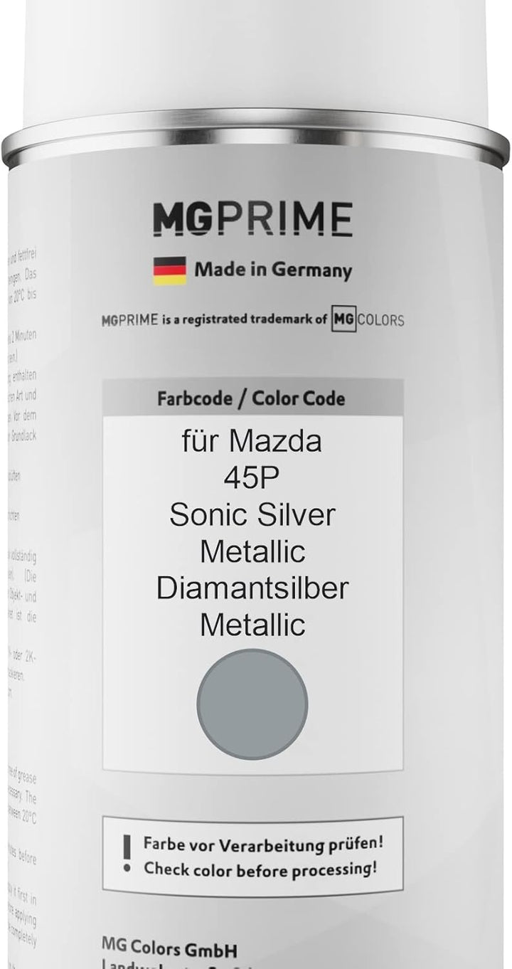 MG PRIME Autolack Sprühdosen Set für Mazda 45P Sonic Silver Metallic/Diamantsilber Metallic Basislac