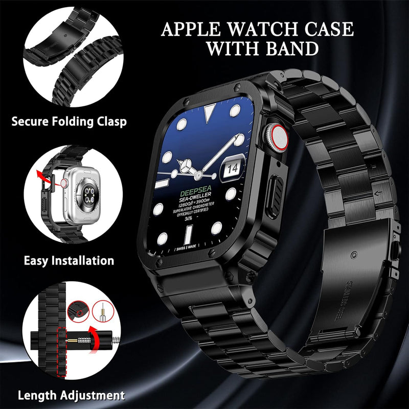 HASLFM Edelstahl Apple Watch Armband mit Gehäuse Kompatibel mit Apple Watch Series 9/8/7(41mm) 6/5/4