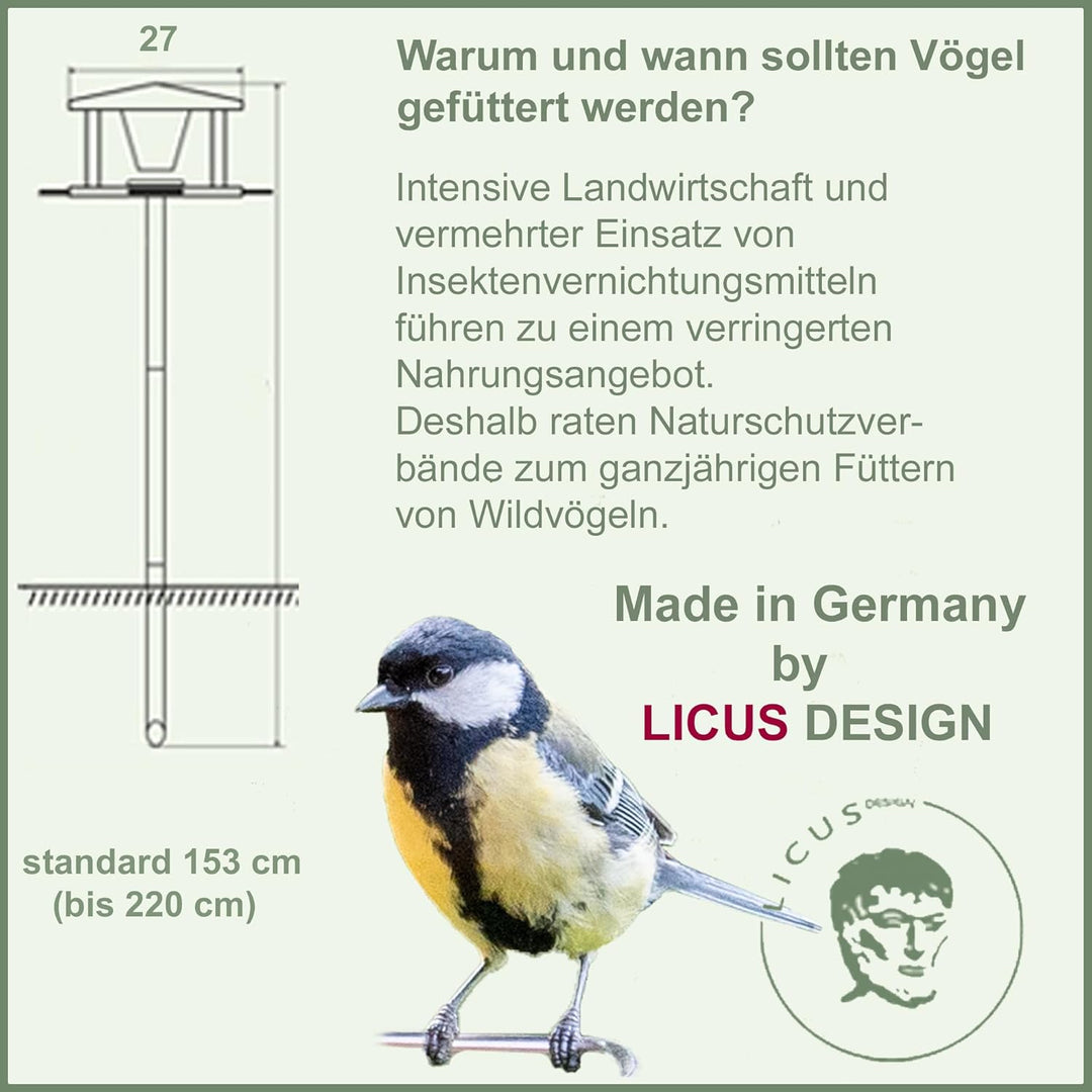 Vogelhaus mit Ständer wetterfest aus Edelstahl - Stabiles Vogelfutterhaus für draussen, modern aus M