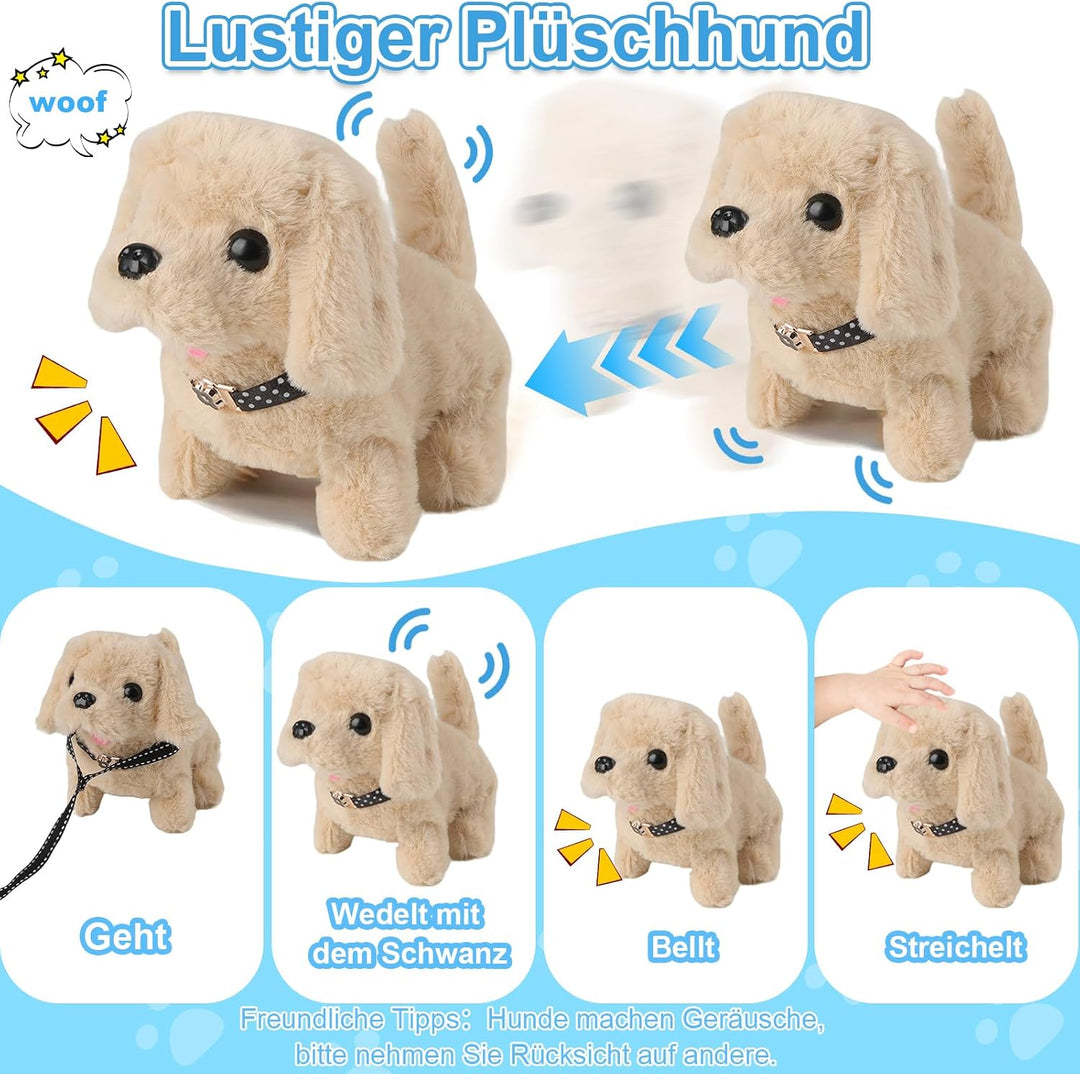 Hund Spielzeug Kinder, 14 PCS Spiel Kuscheltier Hund mit Leine, Interaktives Plüsch Hund der Läuft,