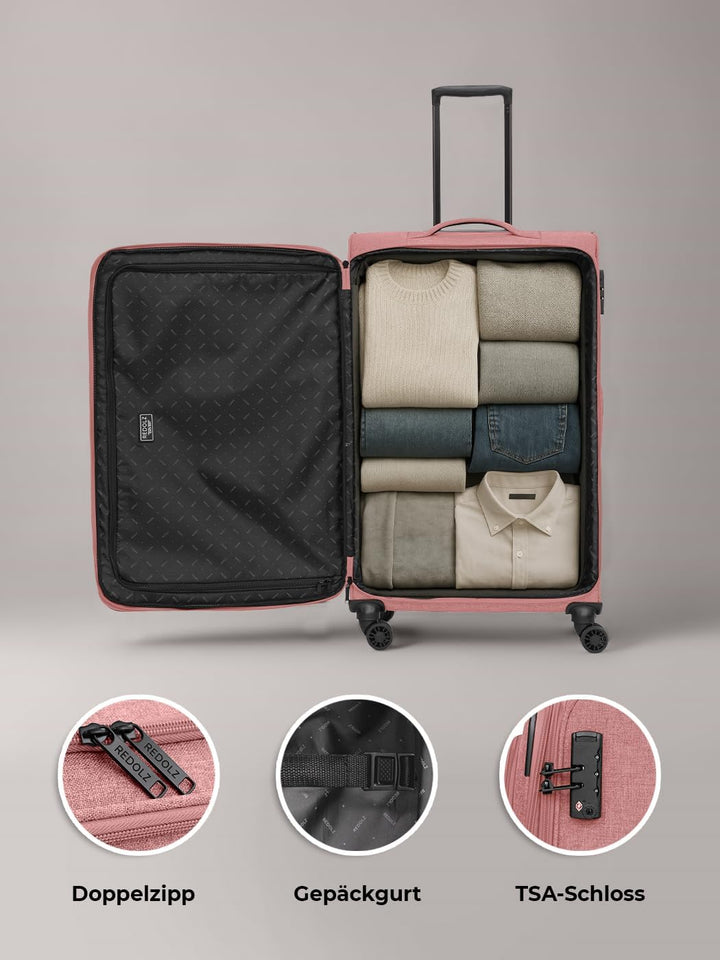 REDOLZ Weichschalen Koffer für Damen & Herren | Leichter Trolley 77 cm mit 4 Doppelrollen & TSA-Schl
