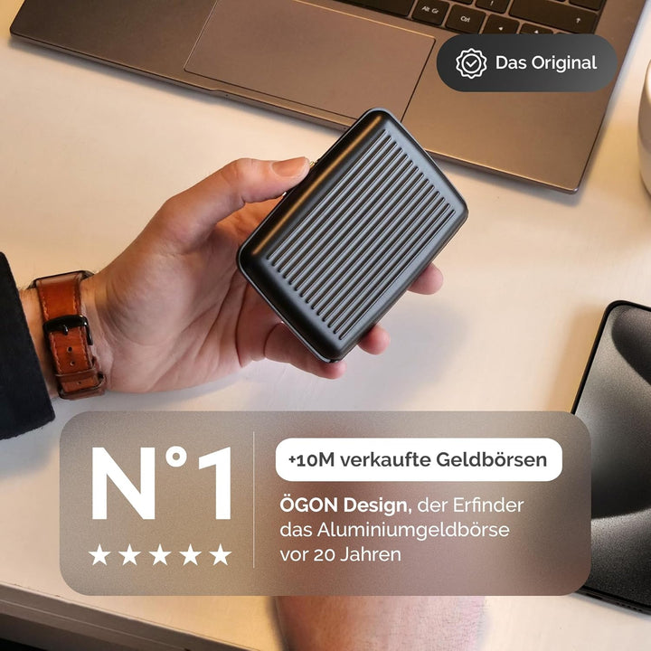ÖGON -DESIGNS- Aluminium Kartenetui, RFID-Schutz vor Betrug und Entmagnetisierung, Kompakte Geldbörs