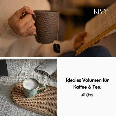 KIVY Kaffeetassen 6er Set [400 ml] - Hochwertige Kaffeetasse mit grossem Henkel - Keramik Tasse gros
