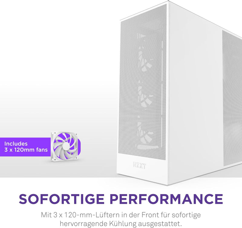 NZXT H7 Flow | Mid-Tower-ATX-Airflow-Gehäuse | Bis zu 3 x 120-mm-Lüfter im Boden zur direkten GPU-Kü