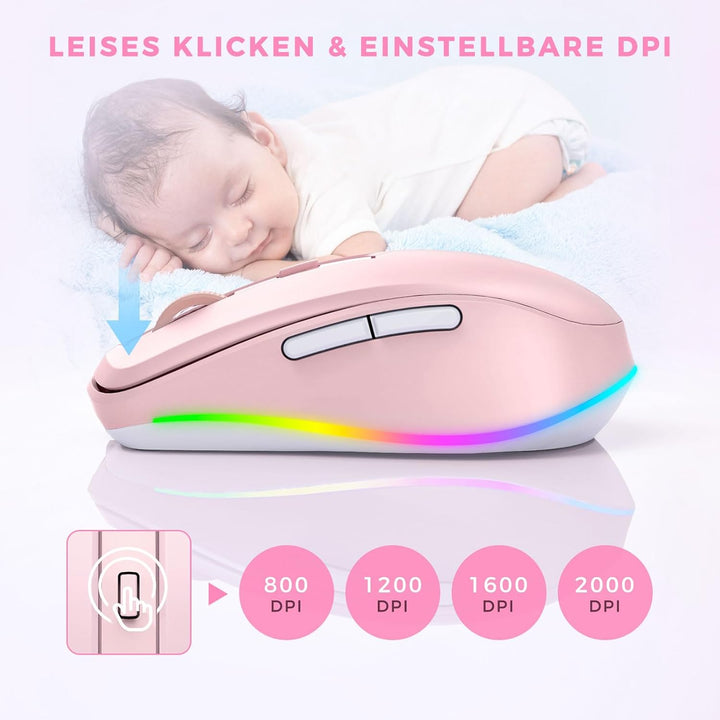 Seenda Kabellose LED Maus, Wiederaufladbar Mit Jiggler, Leise 2.4G USB Funkmaus für Laptop, Computer