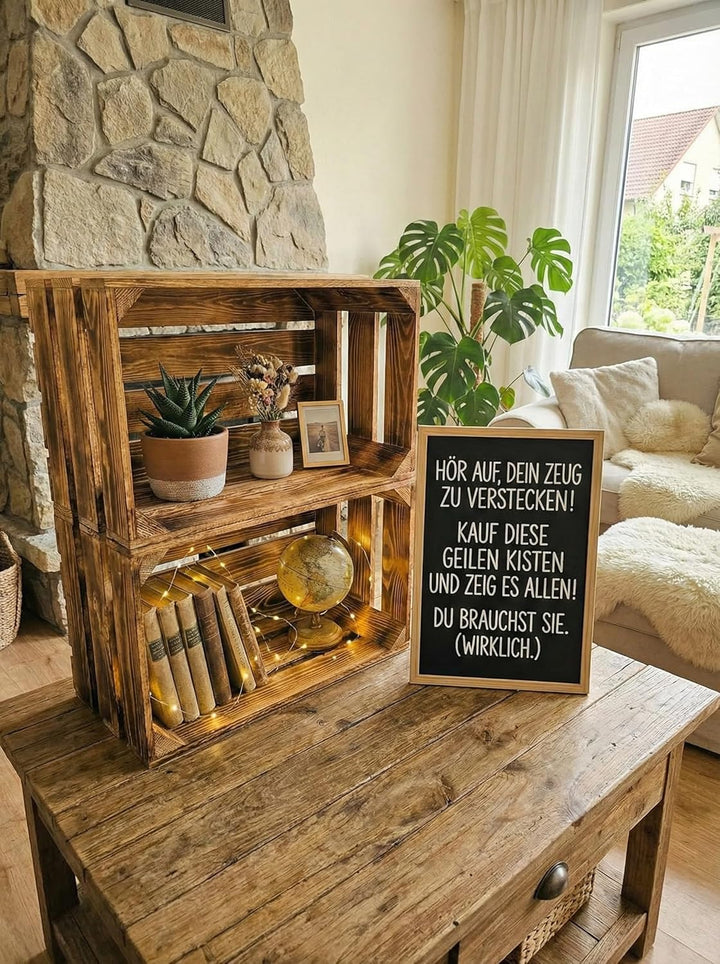 Teramico Vintage Holzkisten 40 x 30 x 25cm geflammt | Weinkisten &amp; Obstkisten | Set-Angebote (6er Se