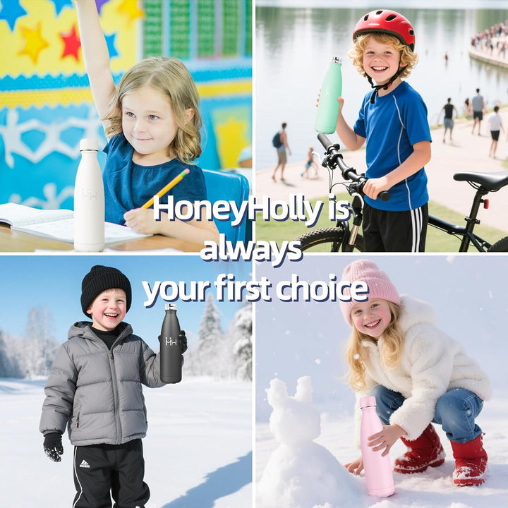 HoneyHolly Trinkflasche Edelstahl Kinder Sport, 500ML BPA-frei, Thermosflasche, Wasserflasche Doppel