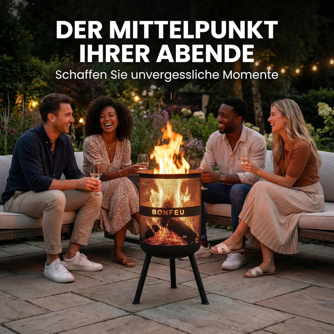 BonFeu Bonves Ø45cm Schwarz - Feuerkorb für den Garten - Feuertonne & Feuerstelle - aus stabilem Sta