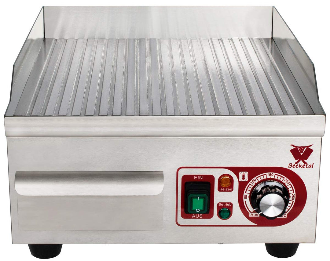 Beeketal 'BHGP-3' Profi Gastro Gusseisen Grillplatte elektrisch mit ca. 385 x 355 mm Grillfläche (ge