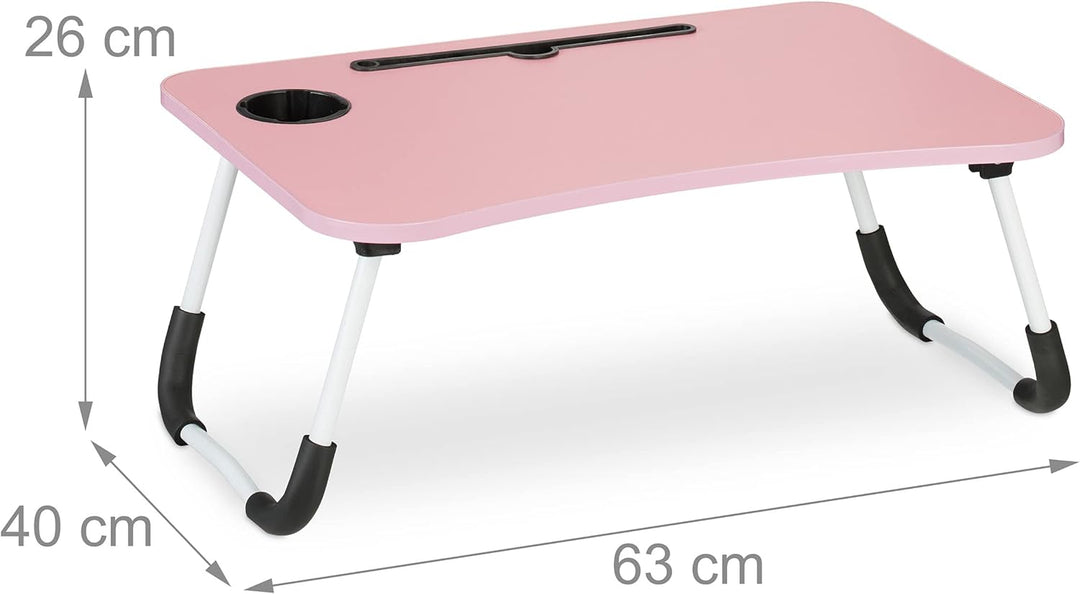 Relaxdays Laptoptisch für Couch, klappbar, Tablethalter, Getränkehalter, Betttisch, HxBxT 26 x 63 x