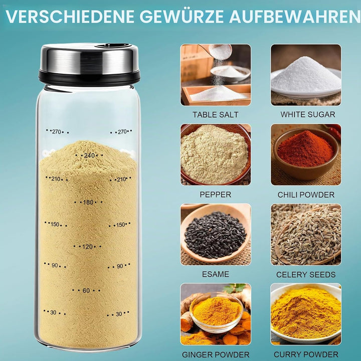Gykutix 4 Stück 300ml Gewürzgläser mit Drehdeckel, Gewürzstreuer Glas, Gewürzdosen mit 4 Arten von G