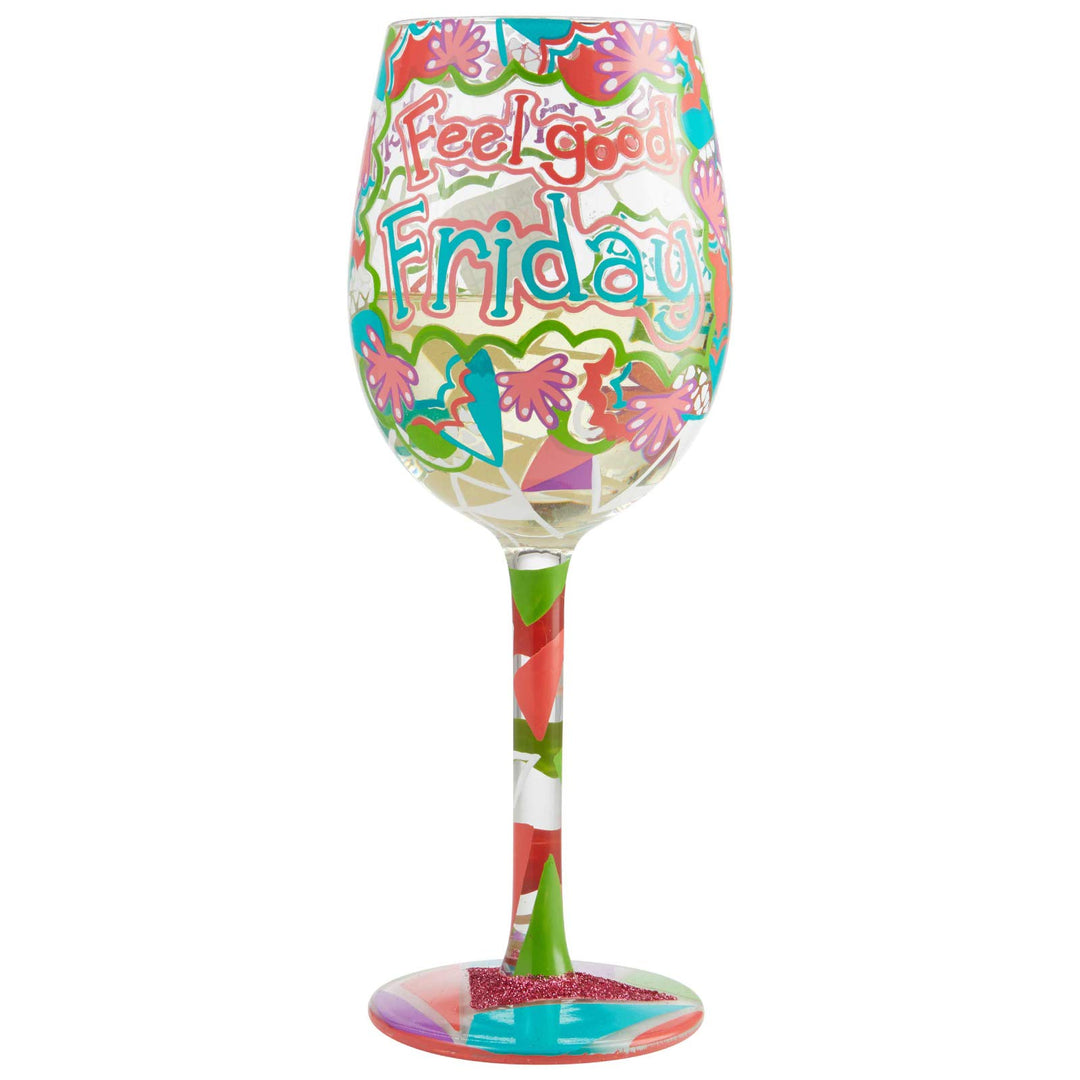 ENESCO Designs by Lolita Feel Good Friday Artisan Weinglas, handbemalt, 425 ml, mehrfarbig, Feel Goo