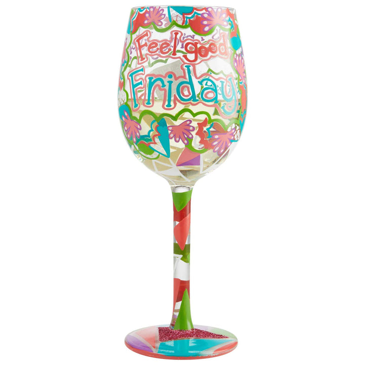 ENESCO Designs by Lolita Feel Good Friday Artisan Weinglas, handbemalt, 425 ml, mehrfarbig, Feel Goo