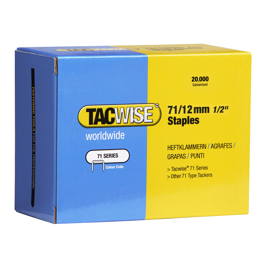 Tacwise 0370 Typ 71/12 mm Verzinkte Polsterklammern, 20.000 Stück 12mm, 12mm