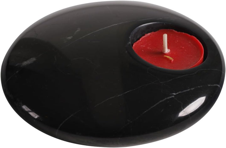 Yuchengstone Teelichthalter oder Kerzenhalter Naturstein massiv Marmor schwarz rund, Schwarz