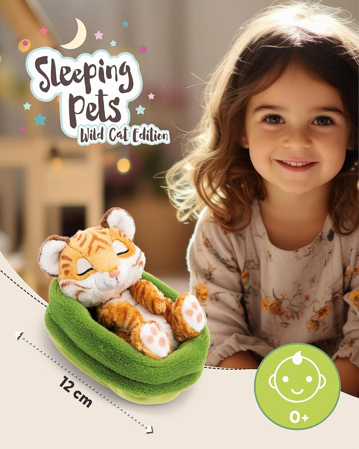 NICI Kuscheltier Tiger 12cm schlafend im Körbchen - braun - Stofftier aus weichem Plüsch, niedliches