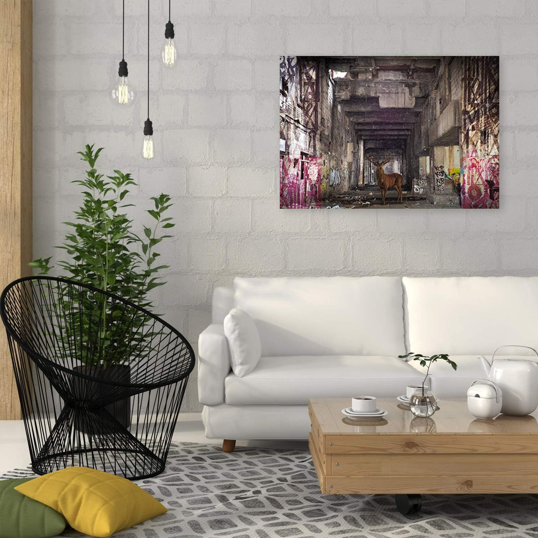 Feeby Bild auf Leinwand Hirsch Kunstdruck modern Graffiti mehrfarbig 80x60 cm 80L x 60B cm M_14460,