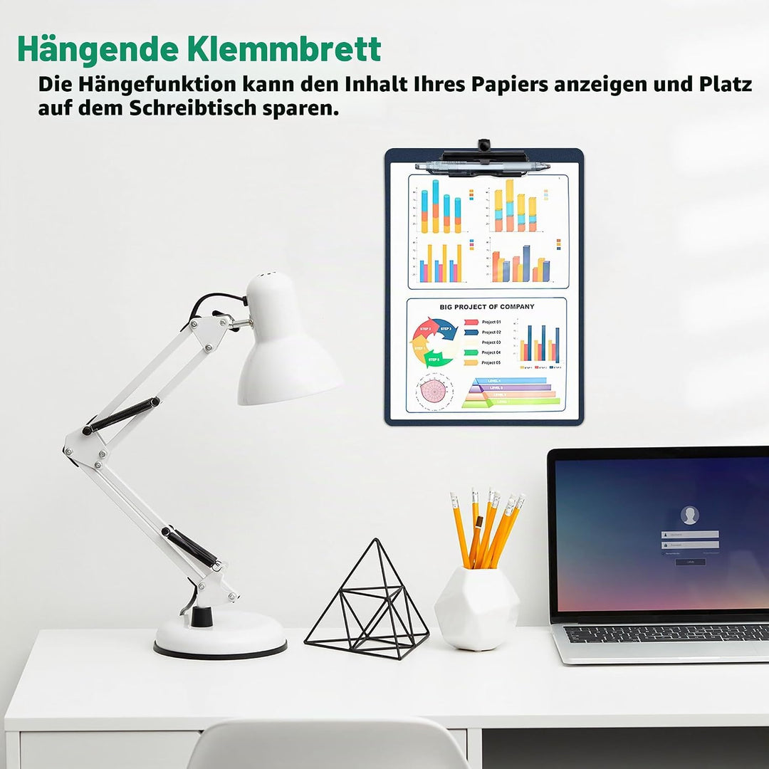 Klemmbrett A4, 6er Klemmbretter mit Stifthalter, Kunststoff Klemmmappe A4, Clipboard zum Aufhängen,
