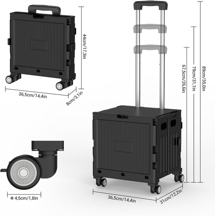 Einkaufstrolley klappbar, Einkaufswagen bis 30 kg, Transportbox mit 4 Rollen, Shopping Trolley Verst