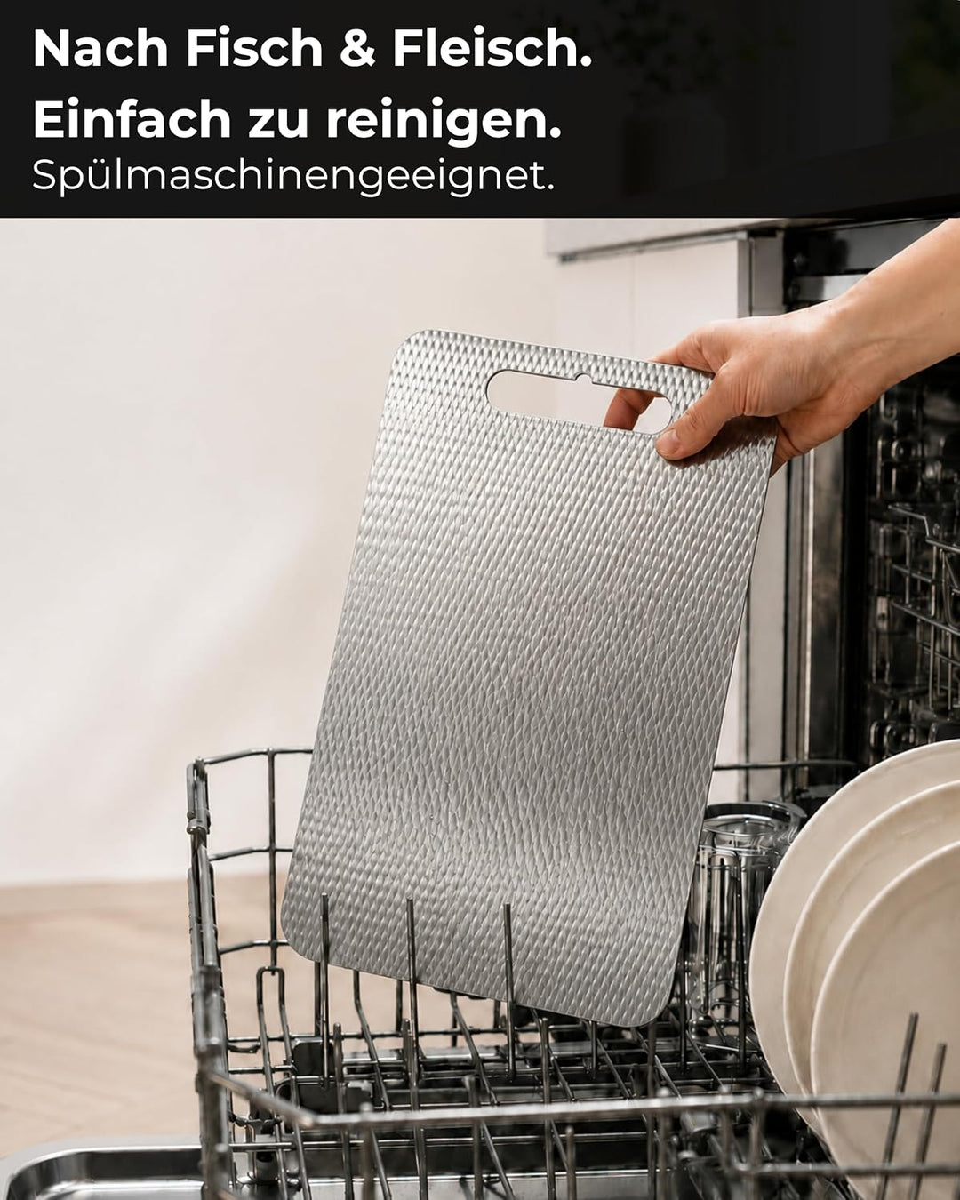 Premium Edelstahl Schneidebrett – Kratzarme Optik &amp; Spülmaschinengeeignet | Made in Germany, geprägt
