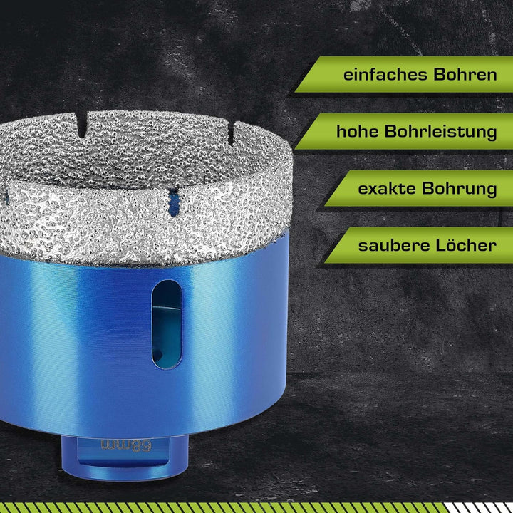 Profi Fliesenbohrer 68mm x M14 - Diamantbohrer für harte Fliesen, Feinsteinzeug uvm. Diamantbohrkron