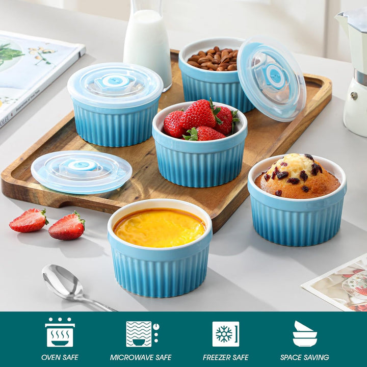 vancasso RAMEKINS 260ml Soufflé Förmchen Set von 6, Ø10,1cm Creme Brulee Schälchen Backofen sicher,