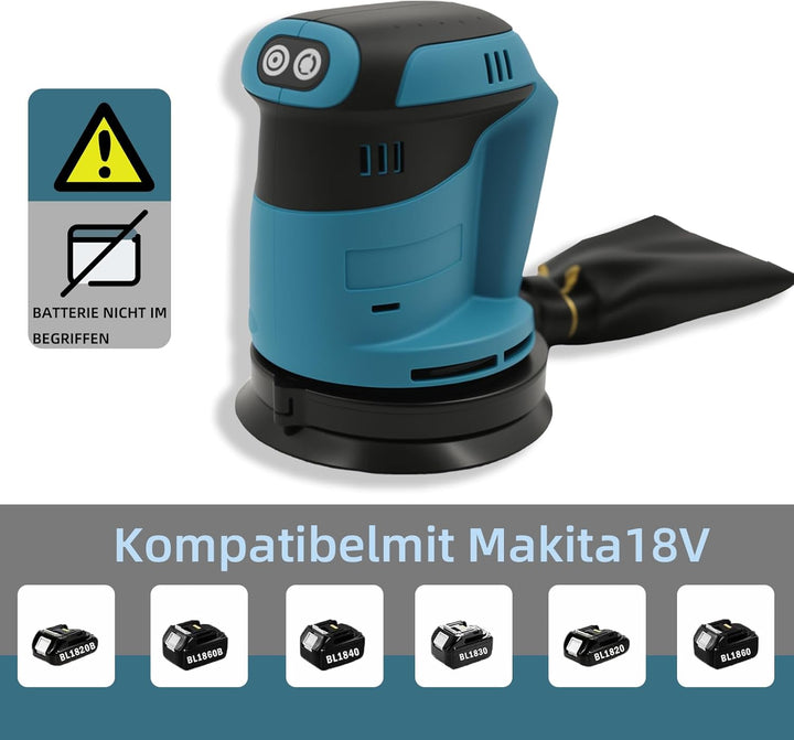 125mm Exzenterschleifer mit 6 Leistungsstufen – Kompatibel mit Makita 18V Akku, Schwingschleifer zum