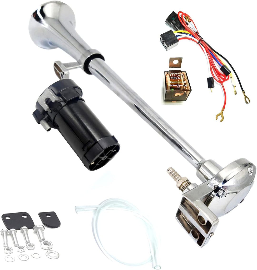 Yiyida Auto-Hupe, 12 V, 150 dB, 45 cm, Chrom, Zink, mit Kompressor, Einzelhorn-Hupe, für alle Fahrze