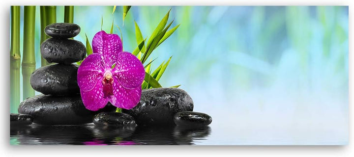 Wandbild XXL Steine Zen Deko Kunst Bilder Blume mehrfarbig 158x53 cm Deko Paneel 158x53 cm mehrfarbi