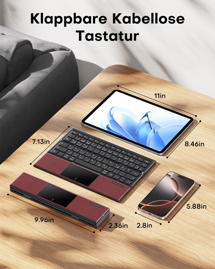 OMOTON Faltbare Bluetooth Tastatur mit Touchpad, Tragbare Kabellose Tastatur Mini Reise für iOS Andr