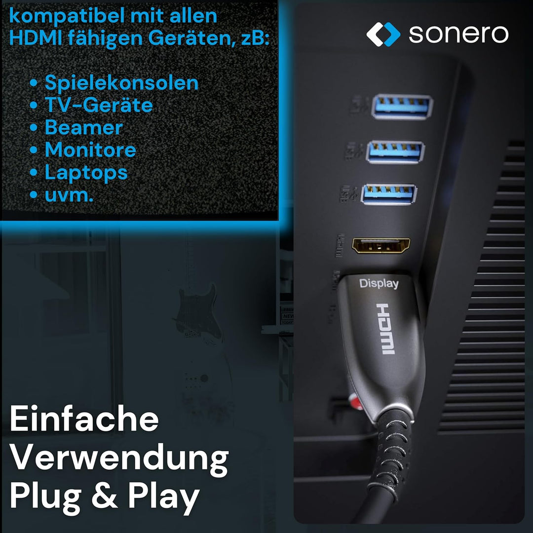 Sonero® 8K-HDMI 2.1 Kabel, Glasfaser-Hybrid-Kabel, Auflösung bis 8K 60 Hz (7680 x 4320) / 4K 120Hz (