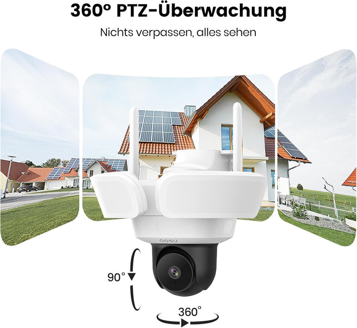 AOSU 3K Überwachungskamera Aussen mit 2600 Lumen Flutlicht - 360 Grad Kabelgebundene Aussenkamera mi