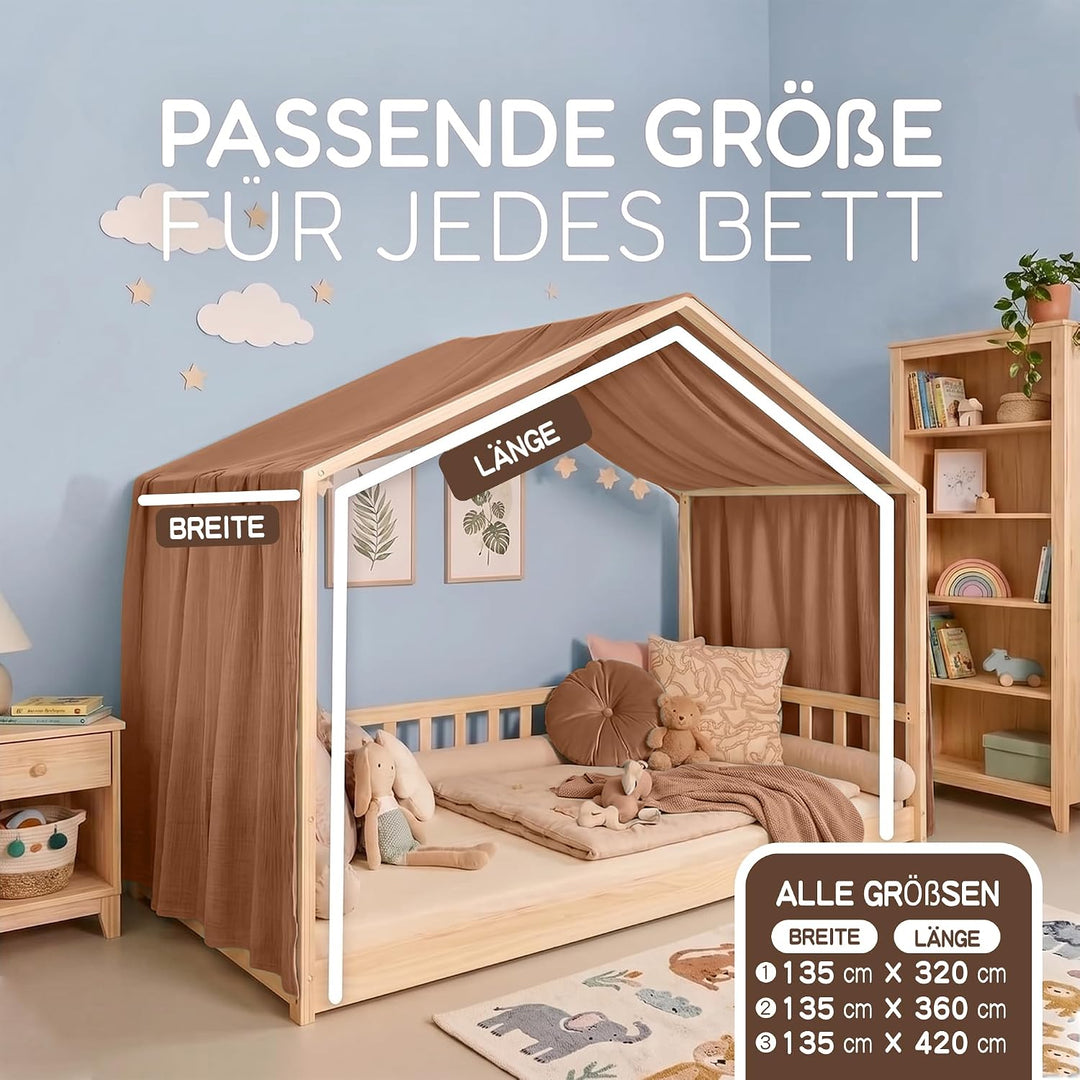Hausbett Himmel Deko Set, Betthimmel Hausbett aus Musselin - 1 Betthimmel & 1 Wimpelkette, für Junge