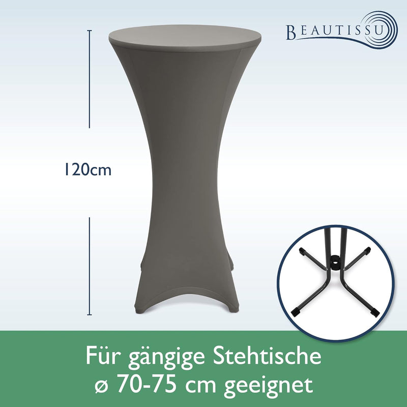 Beautissu 2er Set Stretch Stehtisch Husse Anthrazit Ø 70-75 cm Stella – Verstärkung im Fussbereich &