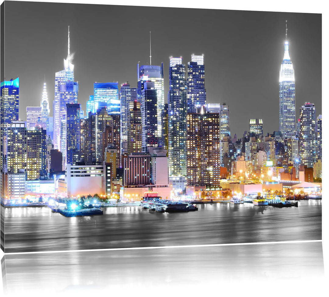 New Yorker Skyline bei Nacht schwarz/weiss Format: 100x70 auf Leinwand, XXL riesige Bilder fertig ge