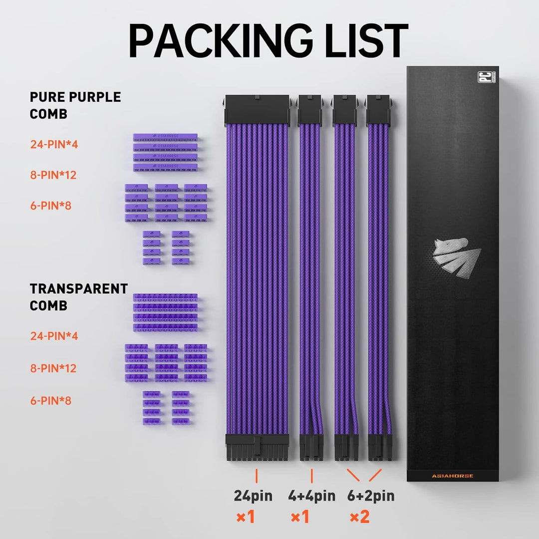 AsiaHorse PSU Kabelverlängerung, PC Sleeved Cable Kit für GPU/CPU, 18AWG Netzteil Cable Extensions m