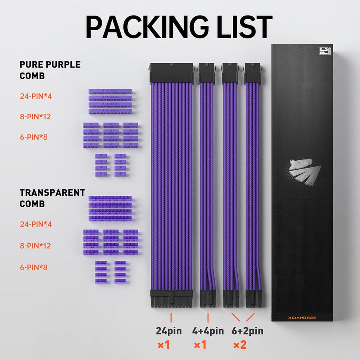 AsiaHorse PSU Kabelverlängerung, PC Sleeved Cable Kit für GPU/CPU, 18AWG Netzteil Cable Extensions m