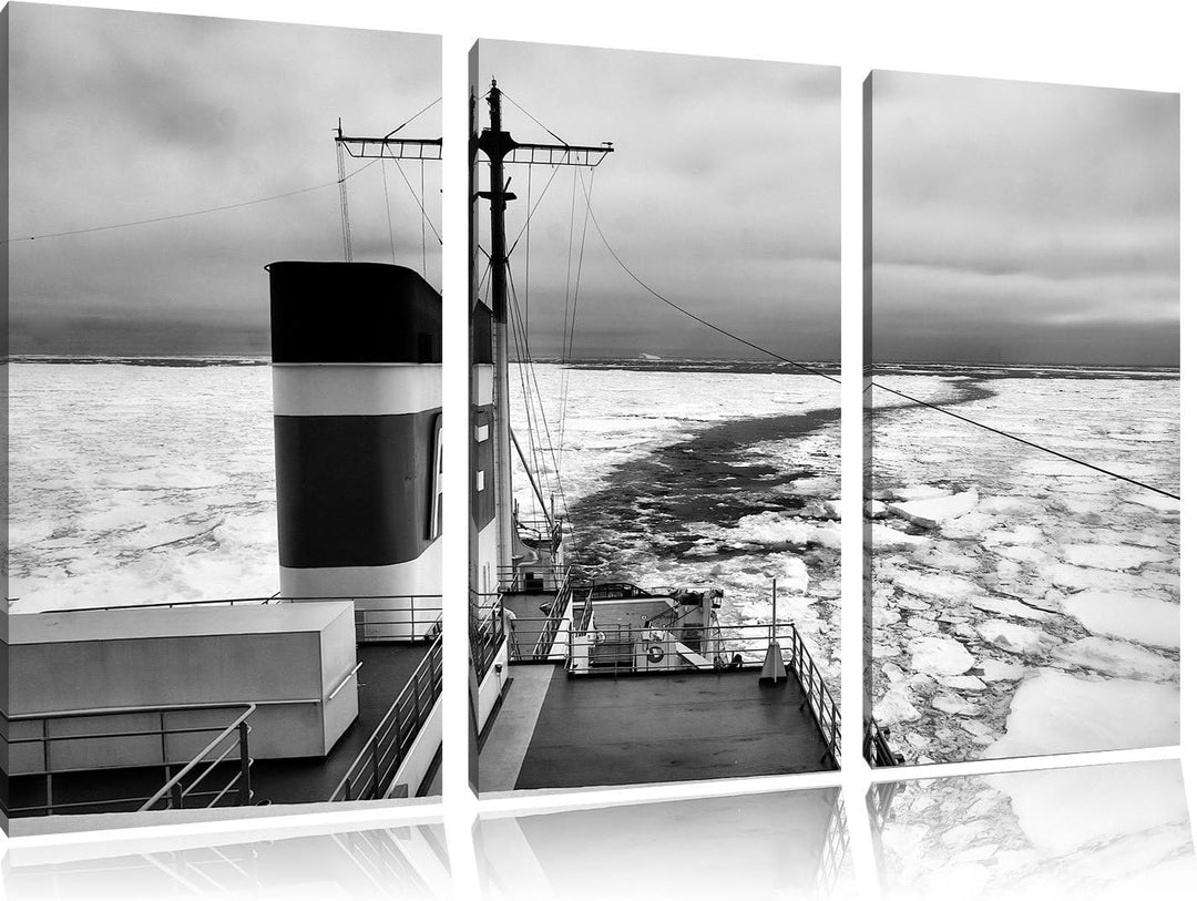 Pixxprint riesiges Schiff in Eisdecke 3Teiler 120x80 cm Leinwandbild Wandbild Kunstdruck