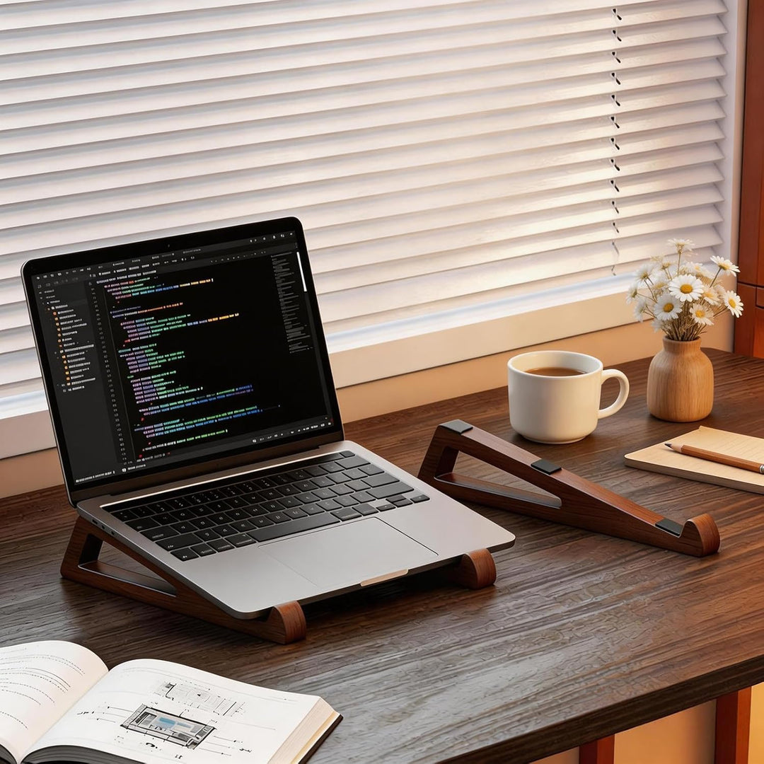 Laptopständer aus Bambusholz, tragbarer Laptopständer aus Holz für Schreibtisch und Tablet mit Trage