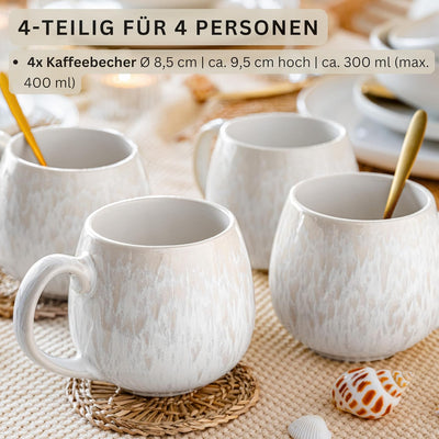 SÄNGER | Tassen Set Korfu 4 tlg, Kaffeetassen 4 Personen, Steingut Tasse Handmade, Teetassen Set Spü