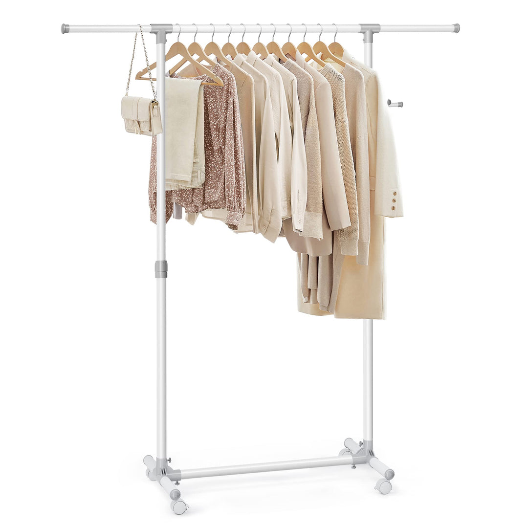 SONGMICS Kleiderständer auf Rollen, Kleiderstange, höhenverstellbar zwischen 97 und 165 cm, ausziehb