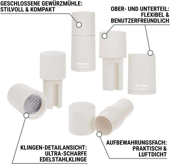 Microplane Gewürzmühle 2in1 – Kaschmir Beige | Manuelle Mühle mit rasiermesserscharfer Edelstahlklin