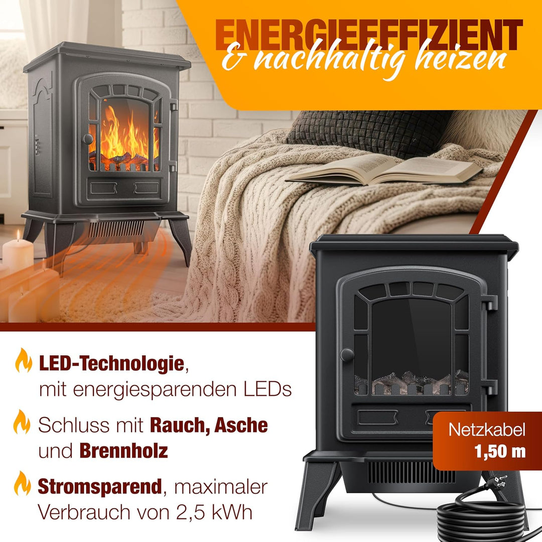 KESSER® Elektrokamin mit Heizlüfter & Fernbedienung 2000W Elektro Kamin Elektrischer Heizung LED Kam