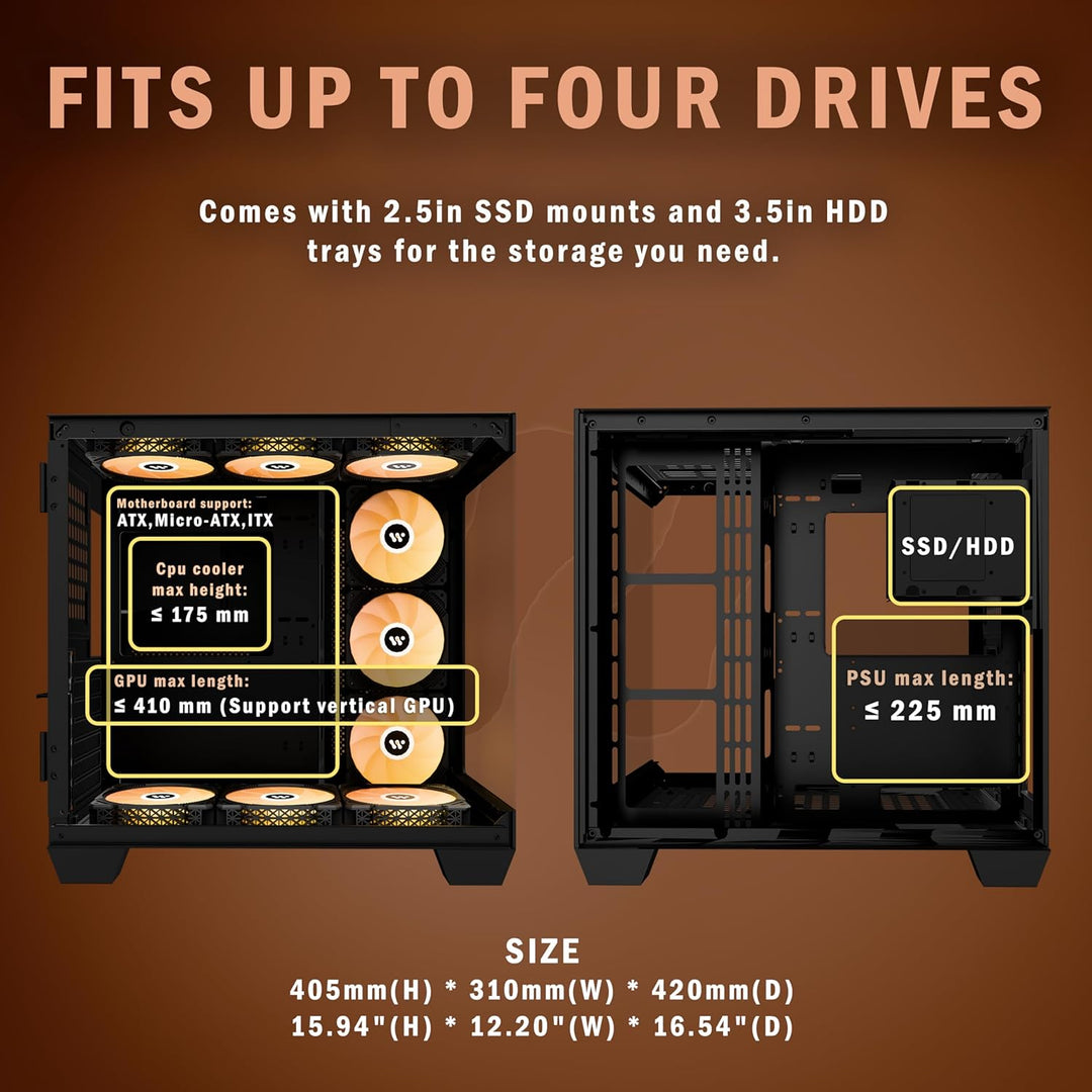 KEDIERS PC Gehäuse- vorinstalliert 9 ARGB-Lüfter, ATX Mid Tower Gaming Gehäuse, mit doppeltem gehärt