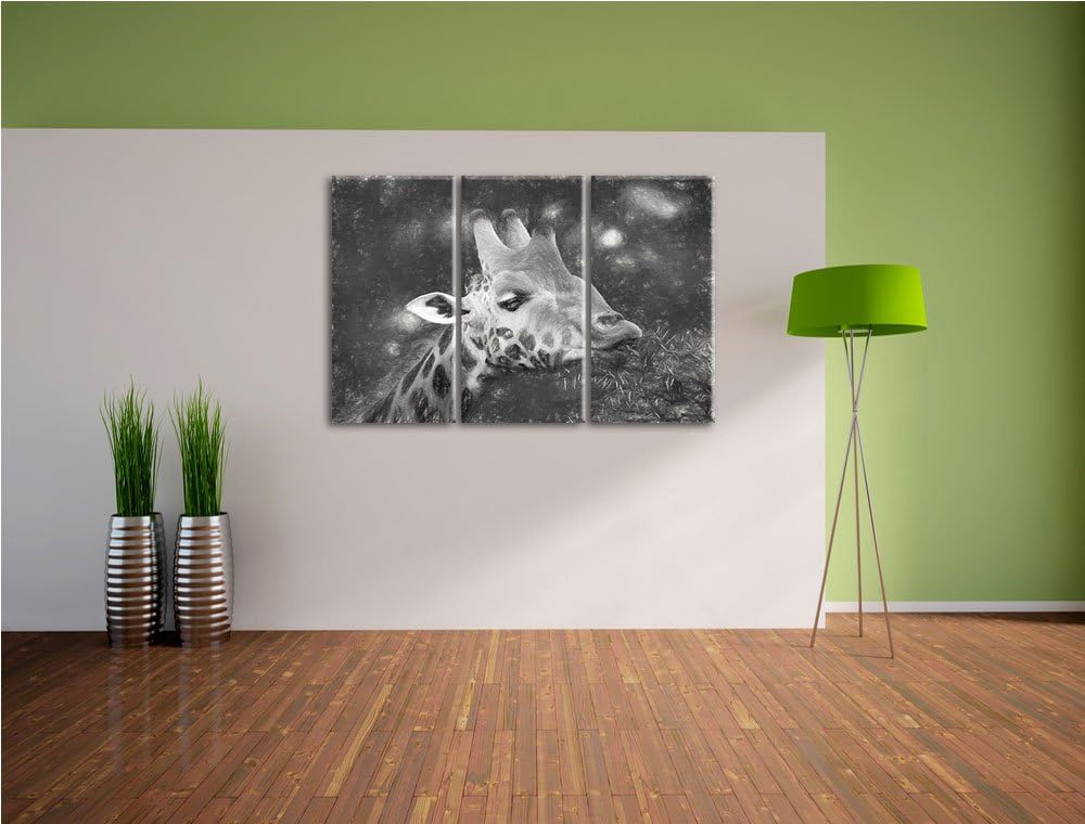 schöne Giraffe beim Fressen NewArt 3-Teiler Leinwandbild 120x80 Bild auf Leinwand, XXL riesige Bilde